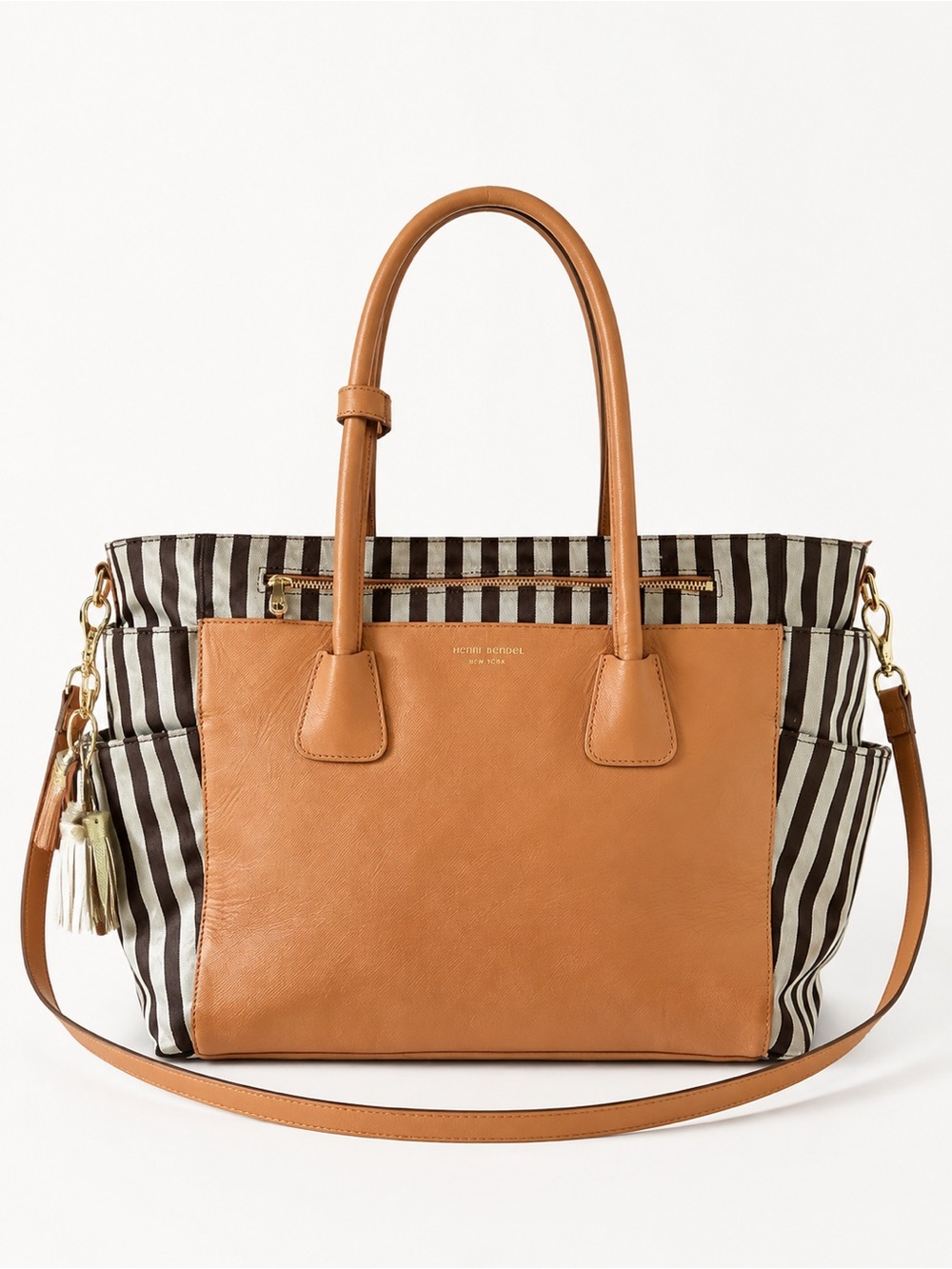 Henri Bendel West 57th Striped Saffiano Leather Diaper Work Travel Tote